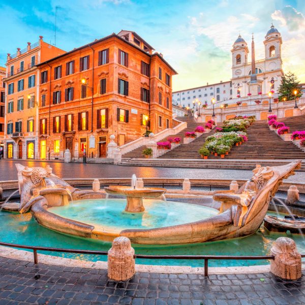 Piazza de Spagna in Rome, italy. Spanish steps in the morning. Rome architecture and landmark.